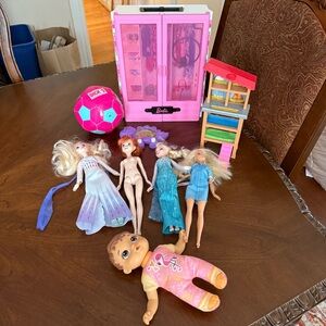 Girls Toys Lot: Barbie Doll & Furniture, Frozen Anna and Elsa, Baby Alive, Etc.